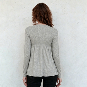 Women Breathable Eco-Friendly Knitted Long Sleeve Lace <b>Patchwork</b> T-Shirt Square Neck Smocked Slim Fit Vintage Casual <b>Top</b> - Product Image 4
