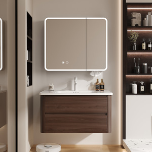 Meuble de salle de bain en aluminium nid d'abeille couleur noyer avec vasque intégrée en céramique - Product Image 4