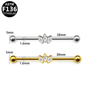 Pendientes de Titanio ASTM-F136 G23 Getta, Joyería de Moda al por Mayor, Barra Industrial de Titanio para Perforación de <span class=keywords><strong>Oreja</strong></span>, Pendientes Clásicos de Circonita para Boda - Product Image 3