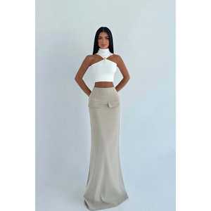 กระโปรงทรงดินสอครีมสี Benson พร้อมตกแต่งด้วยเลื่อม ไซส์ XS มีแบบพับจีบและแบบสั้นให้เลือก - Product Image 2