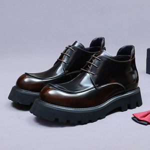 Chaussures décontractées pour hommes personnalisées, à lacets, taille 46, bout carré, en cuir noir, semelle épaisse, chaussures derby pour hommes - Product Image 3