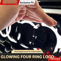 Badge à quatre anneaux éclairé par LED dynamique en cristal, compatible avec les modèles Audi A4L A6L Q5 Q7, mise à niveau complète