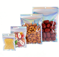Sacs refermables en Mylar rose holographique irisé, face transparente, pochette en aluminium refermable, emballage anti-odeur, taille et épaisseur personnalisées