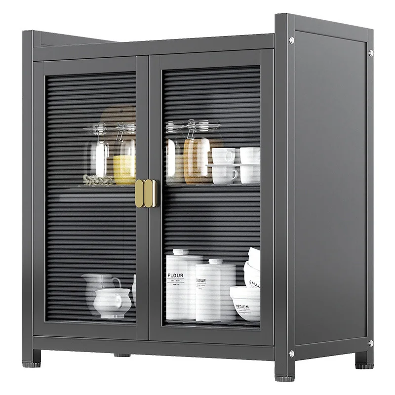 Large Capacity Three-layer Modern Kitchen Storage Cabinet Bowls Dishes Storage Shelf Dustproof Durable Carbon Steel Cupboard