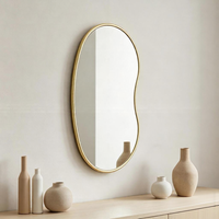 Espejo de Baño Irregular Ondulado con LED, Interruptor Táctil Giratorio, Ecológico, Duradero, Marco de Aluminio, Montado en la Pared, Diseño Moderno, Resistente al Agua