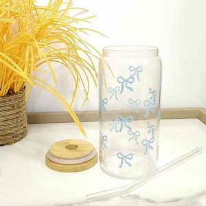 Bouteilles en <span class=keywords><strong>verre</strong></span> personnalisées de 16oz <span class=keywords><strong>avec</strong></span> couvercle en <span class=keywords><strong>paille</strong></span> et bambou, bouteille d'eau et de boisson, pot en <span class=keywords><strong>verre</strong></span>, tasse à jus, bouteille de lait - Product Image 3