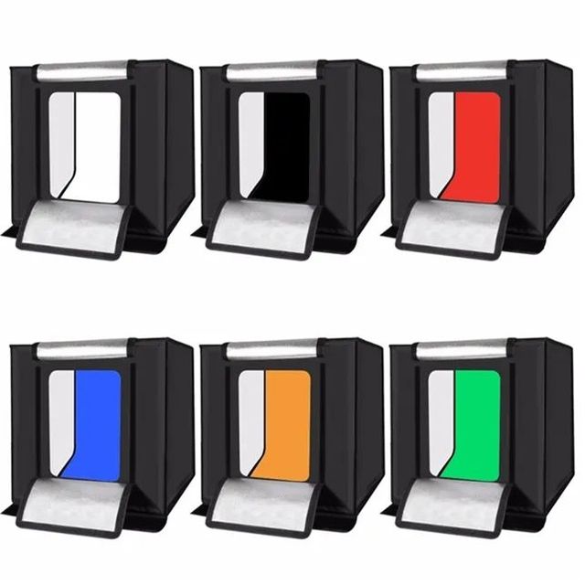 PULUZ 60*60*60cm Softbox Folding LED Light Tent Desktop Studio Light Box 60W with 6pcs Backdrops for Small Product Photography