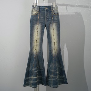 Pantalones Vaqueros Acampanados de Cintura Baja con Remaches, de Talle Grande, Estilo Veraniego, Bonitos, Lisos, de Pierna Larga y Ajustada, para un Look Elegante - Product Image 4