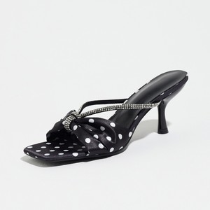 Polka Dot Satin T-Strap Kitten Heel Sandals Flower <b>Decoration</b> Open Toe Buckle Strap Breathable Autumn Summer Fashion High Heel - Product Image 4