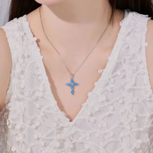 Dylam Creative Design Women S925 Silver Hypoallergenic Waterdrop Shape Synthetic <b>Opal</b> Stone 5A Zirconia Cross Pendant <b>Necklace</b> - Product Image 3