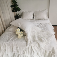 Parure de lit en lin matelassé, style à volants de luxe, grande taille, 1 housse de couette et 2 taies d'oreillers, collection 100%
