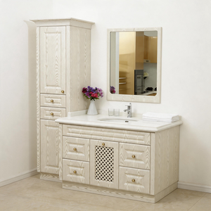 Set <span class=keywords><strong>Mobile</strong></span> <span class=keywords><strong>Bagno</strong></span> Stile Country Americano con Specchio, Armadietto Contenitore <span class=keywords><strong>Bagno</strong></span> in MDF - Product Image 2