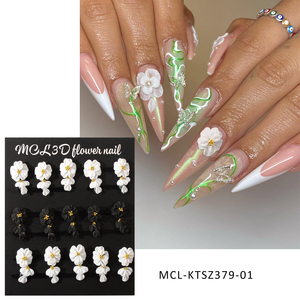 30PCS/kit Kawai Blanc Noir Fait à la Main Nail Art Résine Charms 3D Design Nail Acrylique Fleurs - Product Image 1