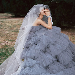 Strapless Empire Waist Tulle Ball Gown Wedding Dress For Forest Themed Fairy Style Outdoor Photography - Product Image 5