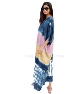 Nouveau décontracté 2021 été plage femmes couvrir 1 pièce col en v rayonne cravate teinture caftan robe - Product Image 3