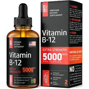 Organic Sublingual Liquid Vitamin B12 Drops Vegan B12 Liquid Methylcobalamin Absorption Energy Boost Vitamin B12 Drops OEM