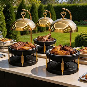 Stainless Steel Alcohol Stove 8L Circular <b>Buffet</b> <b>Warmer</b> With Hanging Lid For Restaurant Use - Product Image 2