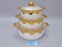 Ensemble de 3 casseroles en porcelaine avec couvercles, faitouts et récipients chauffe-plats en céramique couleur or rose