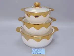 3 Stück Keramik Porzellan Auflauf form mit Deckel Set Suppen topf Roségold mit Lib Food Warmer Behältern