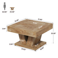 Table basse carrée de 31,5 pouces en bois naturel, table d'appoint moderne pour salon, appartement, maison, bureau