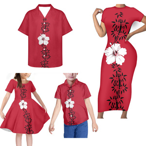 Setelan Keluarga Musim Panas Warna Kuning, Setelan Keluarga Pola Bunga Hibiscus, Pakaian Serasi Keluarga Motif Suku Tradisional Polinesia - Product Image 6