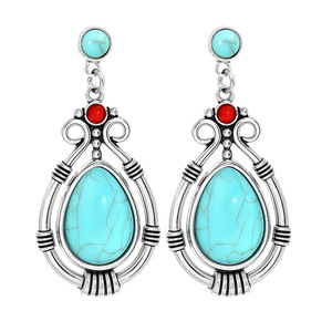 Bohemian <b>Tassel</b> Drop <b>Earrings</b> Antique Silver Plated Turquoise Stone Women's Party Fashion Jewelry - Product Image 5