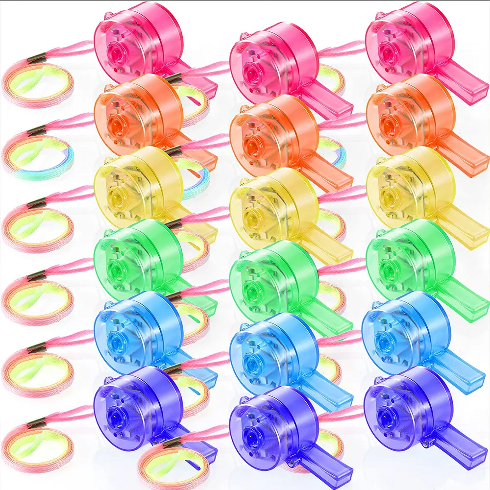 Glow Whistles Party Supplies LED Light Up Whistles with Lanyard Necklace Glowing in the Dark Flashing Whistle