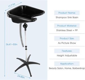 Muebles para Salón de Belleza, Sillas con Lavabo para Lavar el Cabello, Lavabo Portátil para Champú, Negro - Product Image 4