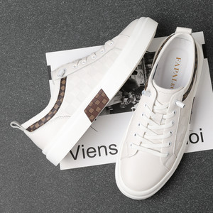 Chaussures décontractées en cuir blanc pour hommes, talon bas, semelle en caoutchouc antidérapante, chaussures bateau pour usage quotidien - Product Image 2