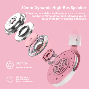 Casque de jeu filaire ONIKUMA X10 avec oreilles de chat, haut-parleur de 50 mm, micro détachable à réduction de bruit, son surround RGB, pour PC et sport - Product Image 3