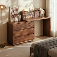 Étagère LED de luxe en noyer, coins arrondis, OEM ODM personnalisable, meubles de chambre à coucher modernes, table de maquillage