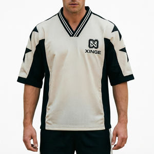 Camiseta de Verano para Hombre, Estilo Urbano, con Estampado de Cinco Estrellas, Manga Corta, 120GMS, Malla Transpirable, Tipo Jersey de Fútbol - Product Image 1