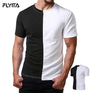 New Design Plus Size t shirt Men Summer Short Sleeve Round Neck Half Black Half White Vintage Custom Logo t shirt