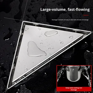 Siphon de sol anti-odeur épaissi sur mesure, surface mate, design moderne pour salle de bain, triangle, tube de 50 mm, gris anthracite/noir - Product Image 4