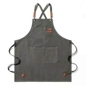 Nhà hàng thanh quán cà phê đồng phục biểu tượng tùy Chỉnh chéo trở lại nhà bếp sử dụng đầu bếp Tạp dề bông vải tạp dề với 3 túi - Product Image 1