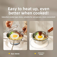 Poêle à nouilles instantanées en acier inoxydable 316 de 17/19 cm, qualité alimentaire, multi-usage, mini poêle à œufs, couvercle en verre, poignée en bois, compatible gaz universel