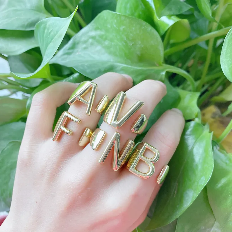 Customized Trendy 26 Alphabets Gold Plated Initial Adjustable Rings