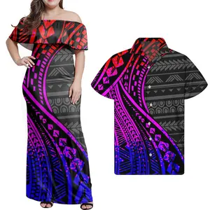 Vêtements assortis pour famille Tribal polynéennes, robe à rayures, entièrement imprimée, pour femmes et hommes, tenues assorties pour Couple hawaïennes