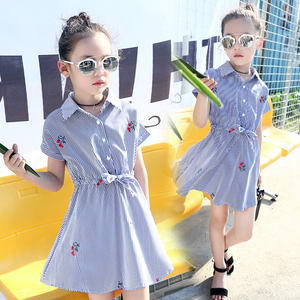 Vestido Polo de Verano a Rayas para Niñas con Flores, Estilo Chino - Product Image 4