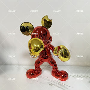 Scultura in Resina a Tema Amore con Topo Pugile, Modello Mickey, in Cromo Oro Nero Rosso, per Arredamento Casa - Product Image 4