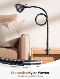 Support de téléphone col de cygne pour lit, avec bras flexible en nylon tressé, réglable à 360°, fixation supérieure pour téléphone - Product Image 4