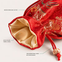 Pochette à bijoux en brocart chinois avec cordon de serrage, double couche, couleur unie, sac de rangement sécurisé pour cadeaux, 16 tailles et couleurs