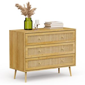 Combohome <strong>Chest</strong> <strong>of</strong> <strong>Drawers</strong> for Bedroom Scandi Style 3 <strong>Drawer</strong> Natural Rattan <strong>Drawer</strong> Organiser with Metal <strong>Handle</strong> &amp; Tapered Legs - Product Image 5