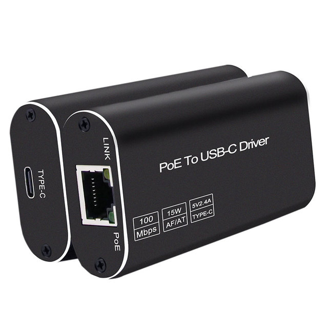 Efficient PoE to USB-C Adapter IEEE802.3af at 5V 2.4A 12W Power Over Ethernet Converter for Desktop Devices in Stock
