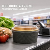 Bols à soupe en papier noir de 16 oz, 24 oz, 32 oz avec couvercles pour aliments chauds, récipients alimentaires en papier doré, bols à salade jetables
