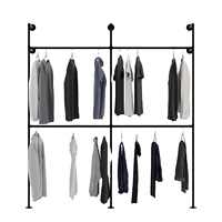 Support de vêtements de tuyau industriel robuste porte-vêtements réglable en hauteur Double tiges pour cuisine salle de bain nettoyage suspendu