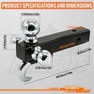 Dreikugel-Anhängerkupplung mit Haken und Stift, Kugelgröße 1-7/8 Zoll, Anhängerkupplung 2 Zoll und 2-5/16 Zoll, Passend für 2-Zoll-Aufnahmebolzen, Abschleppkupplung - Product Image 4