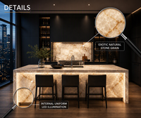 Cuisine modulaire de luxe moderne KEJIA avec îlot cascade rétroéclairé, design minimaliste, ensemble d'armoires de cuisine bleues