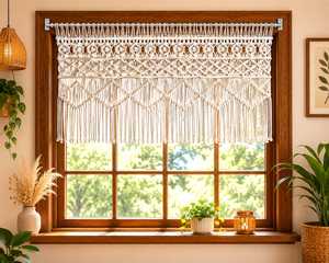 Cortina Decorativa Bohemia Rectangular de Macramé, Hecha a Mano con Cuentas y Flecos, para Sala de Estar o Dormitorio - Product Image 2