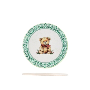 Sottopentola rotondo in ceramica con disegno di renne e alberi per la protezione della tavola - Product Image 1